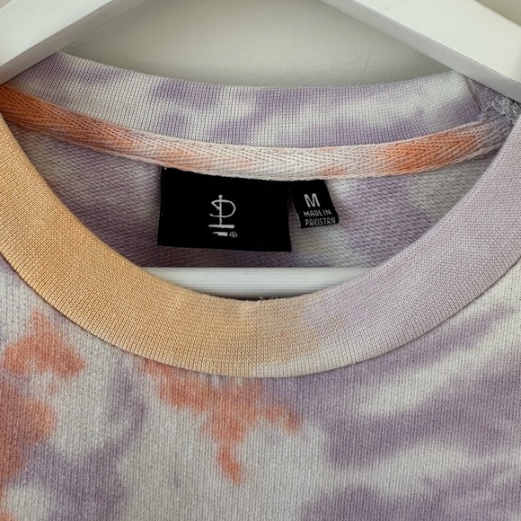 Pink Floyd Graphic Sweatshirt Pink Orange Tie Dye Cropped Crew Neck Pullover - Picture 5 of 7